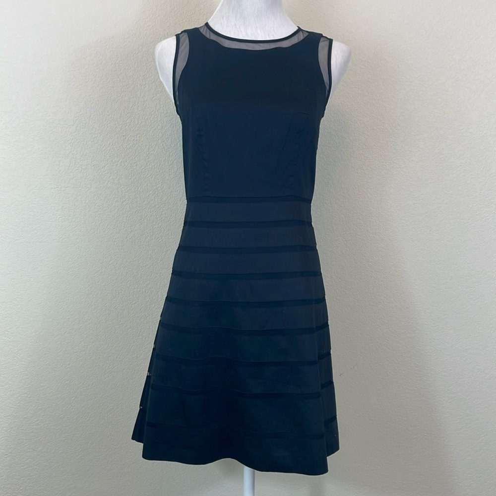 Ann Taylor black mesh panel sleeveless a line dress size 0P
